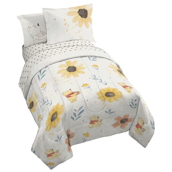 Winnie the Pooh Floral Kids 5 Pc Twin Bed Set Sheets Pillowcases Comforter